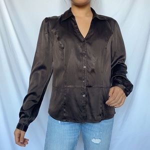 [SOLD] Brown Silk Collared Button Down Blouse